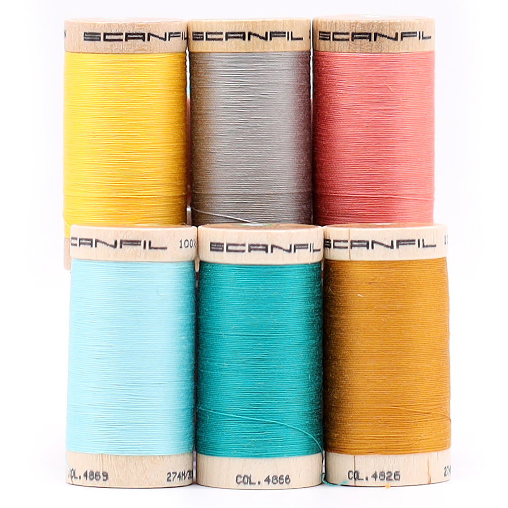 SCANFIL® 30wt Organic Pima Cotton Thread Set - 6ct 300yd Spools & Wood Rack - Fashion Mix - Full