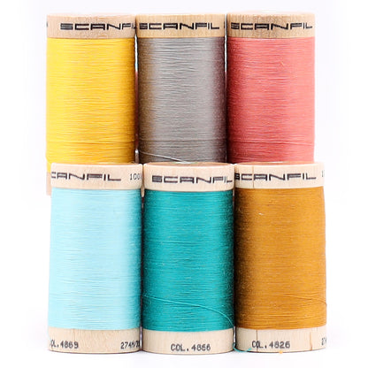 SCANFIL® 30wt Organic Pima Cotton Thread Set - 6ct 300yd Spools & Wood Rack - Fashion Mix