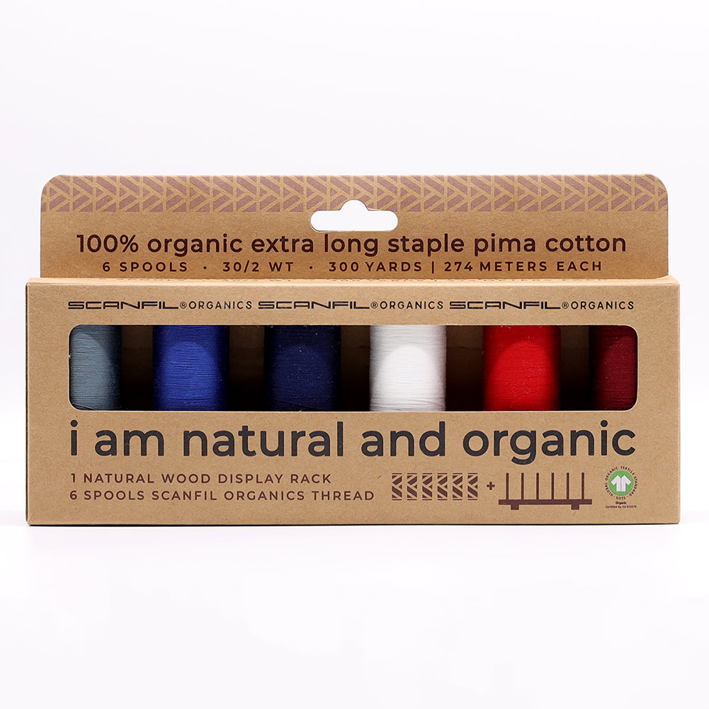 SCANFIL® 30wt Organic Pima Cotton Thread Set - 6ct 300yd Spools & Wood Rack - Patriotic - Drape - Image 7 of 11