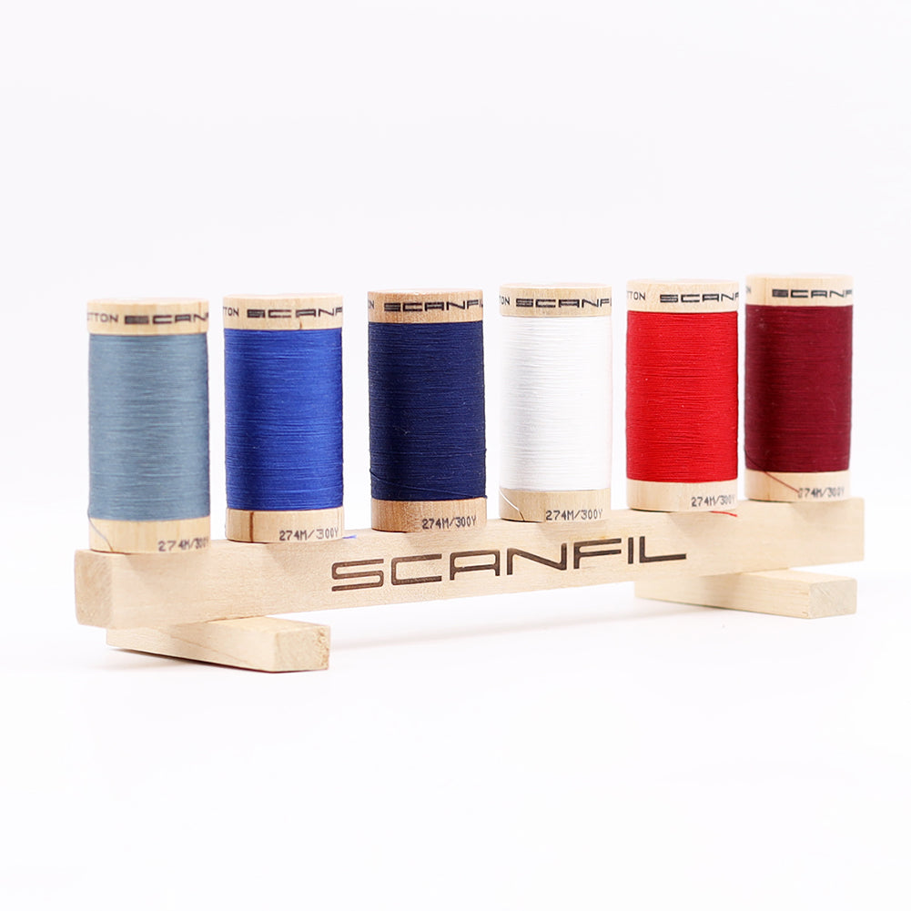 SCANFIL® 30wt Organic Pima Cotton Thread Set - 6ct 300yd Spools & Wood Rack - Patriotic - Packaged - Image 10 of 11
