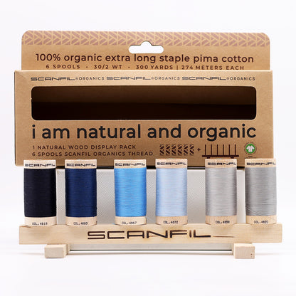 SCANFIL® 30wt Organic Pima Cotton Thread Set - 6ct 300yd Spools & Wood Rack - Frosty Winter Detail