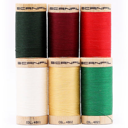 SCANFIL® 30wt Organic Pima Cotton Thread Set - 6ct 300yd Spools & Wood Rack - Holiday Traditions Full