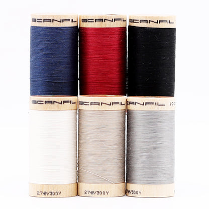 SCANFIL® 30wt Organic Pima Cotton Thread Set - 6ct 300yd Spools & Wood Rack - Neutrals