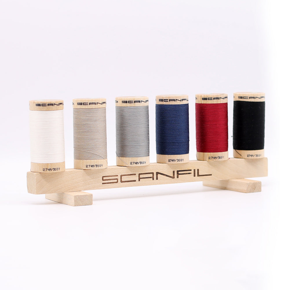 SCANFIL® 30wt Organic Pima Cotton Thread Set - 6ct 300yd Spools & Wood Rack - Neutrals - Packaged