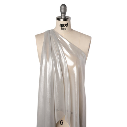 Liquid Sheen Metallic Polyester Chiffon - Silver on White - Liquid Sheen Chiffon Collection Folded