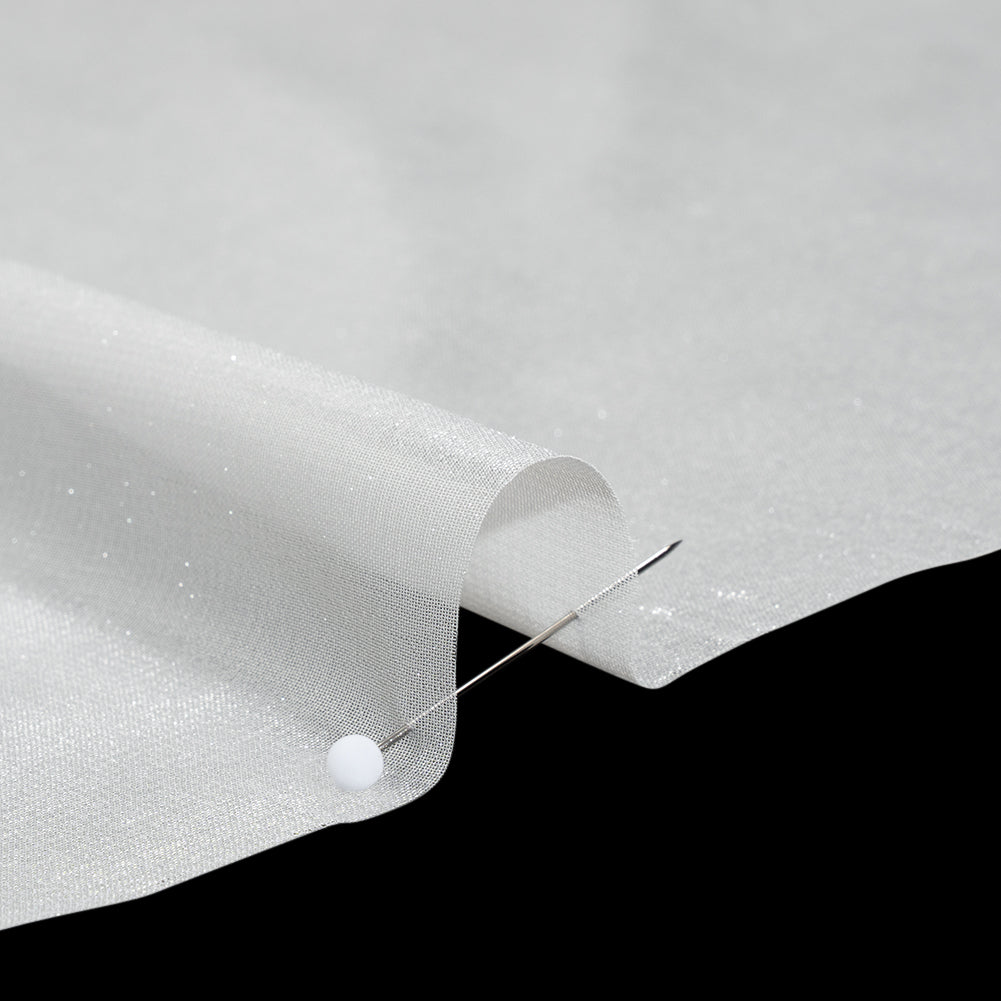 Liquid Sheen Metallic Polyester Chiffon - Silver on White - Liquid Sheen Chiffon Collection Full