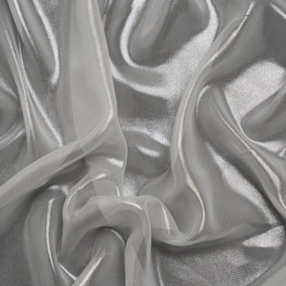Liquid Sheen Metallic Polyester Chiffon - Silver on White - Liquid Sheen Chiffon Collection
