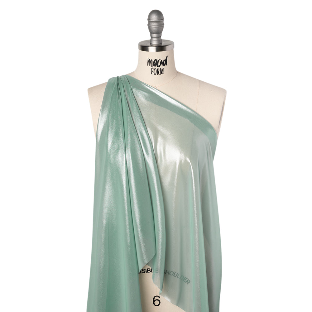 Liquid Sheen Metallic Polyester Chiffon - Silver on Aqua - Liquid Sheen Chiffon Collection