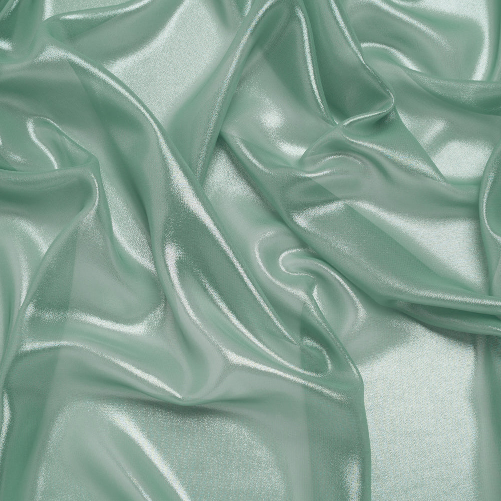 Liquid Sheen Metallic Polyester Chiffon - Silver on Aqua - Liquid Sheen Chiffon Collection