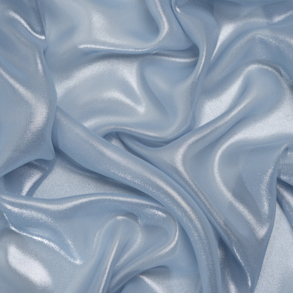 Liquid Sheen Metallic Polyester Chiffon - Silver on Blue - Liquid Sheen Chiffon Collection Drape