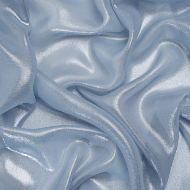 Liquid Sheen Metallic Polyester Chiffon - Silver on Blue - Liquid Sheen Chiffon Collection Drape