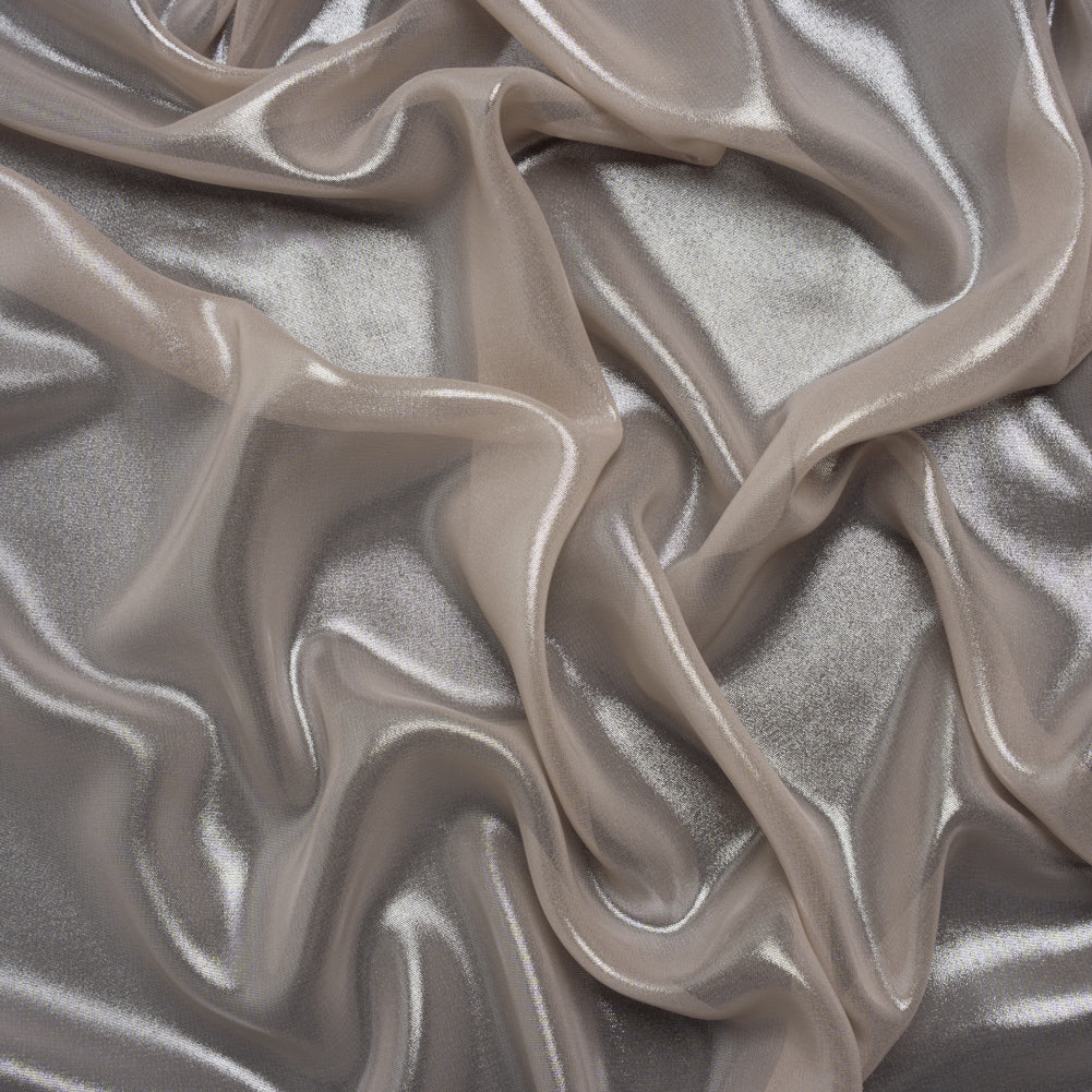 Liquid Sheen Metallic Polyester Chiffon - Silver on Pink