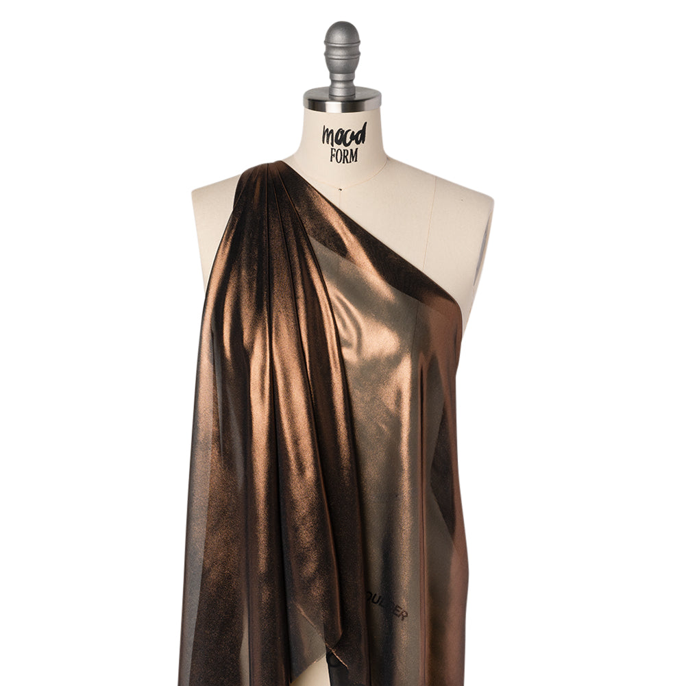 Liquid Sheen Metallic Polyester Chiffon - Copper on Black - Liquid Sheen Chiffon Collection - Folded