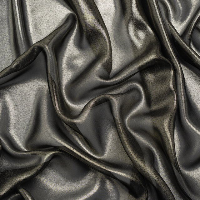 Liquid Sheen Metallic Polyester Chiffon - Gold on Black - Liquid Sheen Chiffon Collection