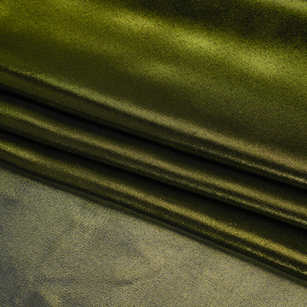 Liquid Sheen Metallic Polyester Chiffon - Olive on Black - Liquid Sheen Chiffon Collection