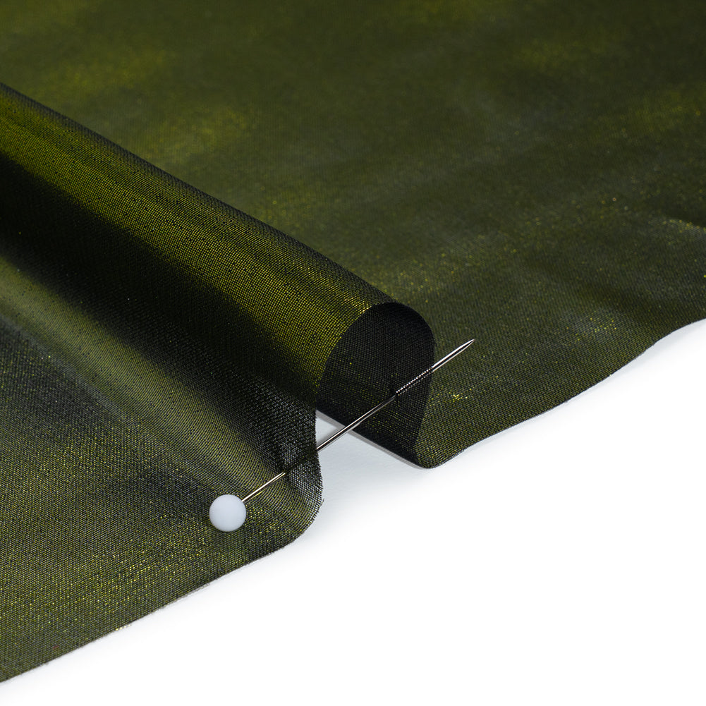 Liquid Sheen Metallic Polyester Chiffon - Olive on Black - Liquid Sheen Chiffon Collection