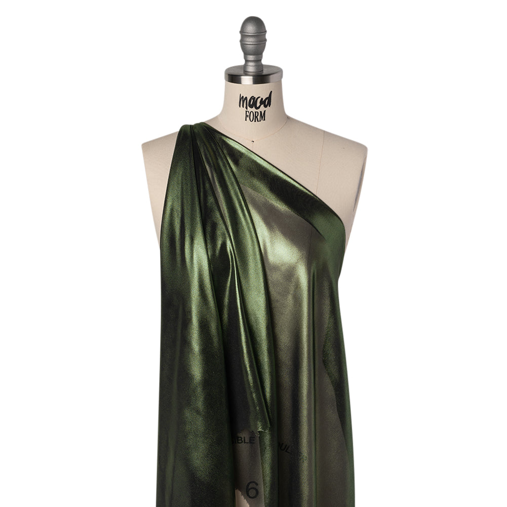 Liquid Sheen Metallic Polyester Chiffon - Green on Black - Liquid Sheen Chiffon Collection Folded