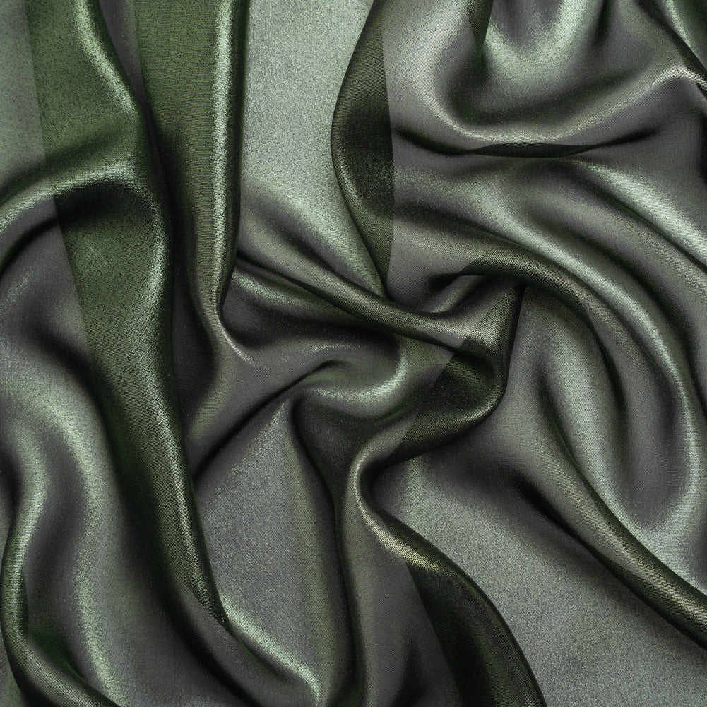 Liquid Sheen Metallic Polyester Chiffon - Green on Black - Liquid Sheen Chiffon Collection Drape