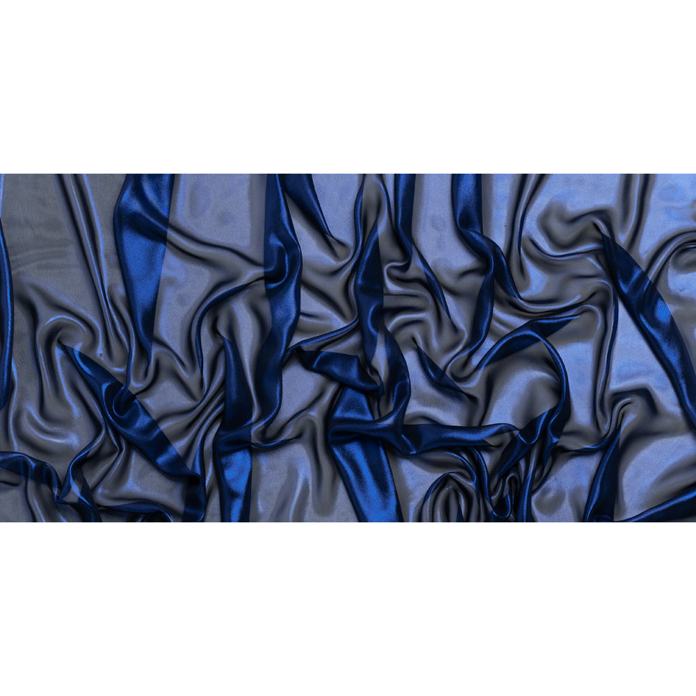 Liquid Sheen Metallic Polyester Chiffon - Navy on Black - Liquid Sheen Chiffon Collection