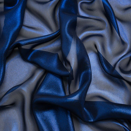 Liquid Sheen Metallic Polyester Chiffon - Navy on Black - Liquid Sheen Chiffon Collection Drape