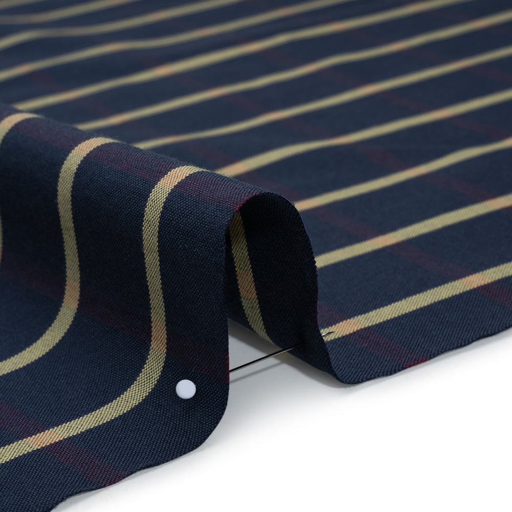 Cotton Oxford Shirting - Navy Blue, Red and Banana Yellow Windowpane Checks - Deadstock Detail