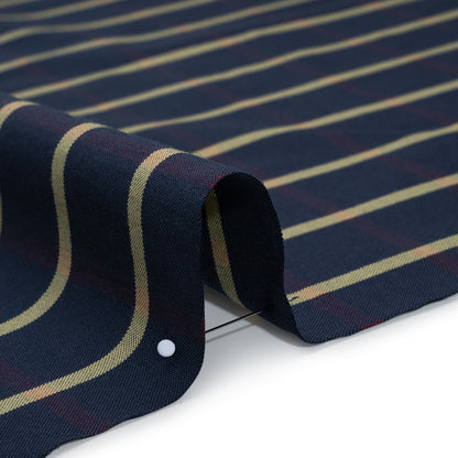 Cotton Oxford Shirting - Navy Blue, Red and Banana Yellow Windowpane Checks - Deadstock Detail