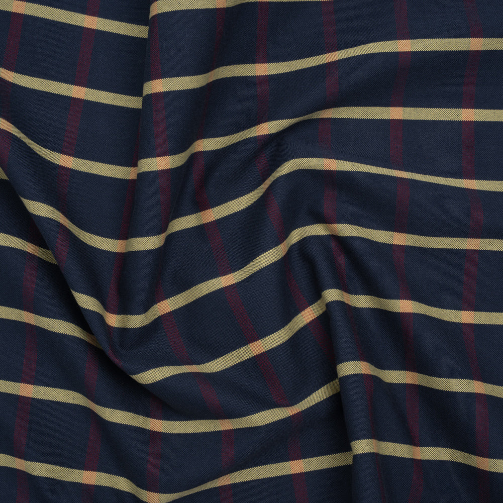 Cotton Oxford Shirting - Navy Blue, Red and Banana Yellow Windowpane Checks - Deadstock