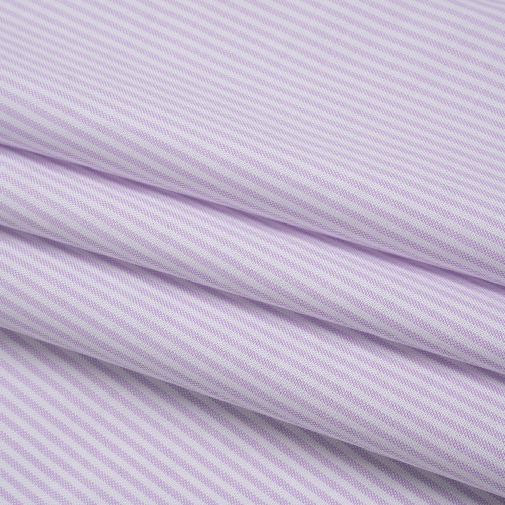 Cotton Oxford Shirting - Pale Lavender and White Candy Stripes - Designer Deadstock Folded