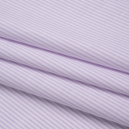 Cotton Oxford Shirting - Pale Lavender and White Candy Stripes - Designer Deadstock Folded