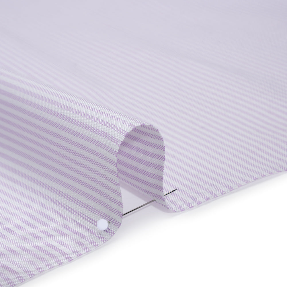 Cotton Oxford Shirting - Pale Lavender and White Candy Stripes - Designer Deadstock Detail