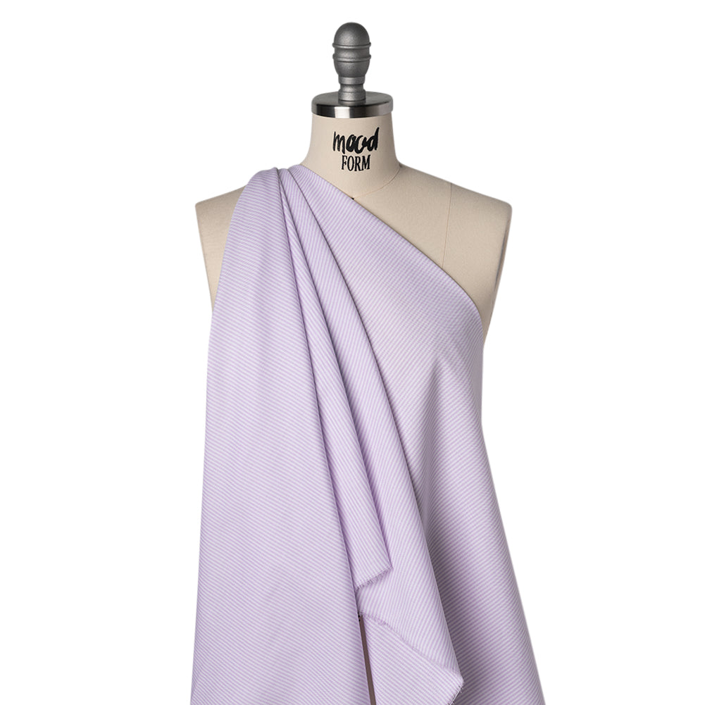 Cotton Oxford Shirting - Pale Lavender and White Candy Stripes - Designer Deadstock Drape