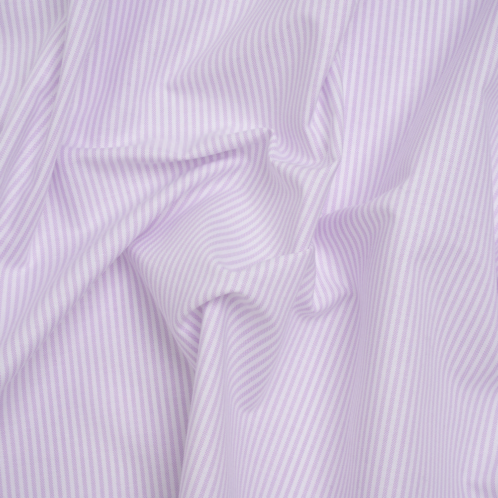 Cotton Oxford Shirting - Pale Lavender and White Candy Stripes - Designer Deadstock