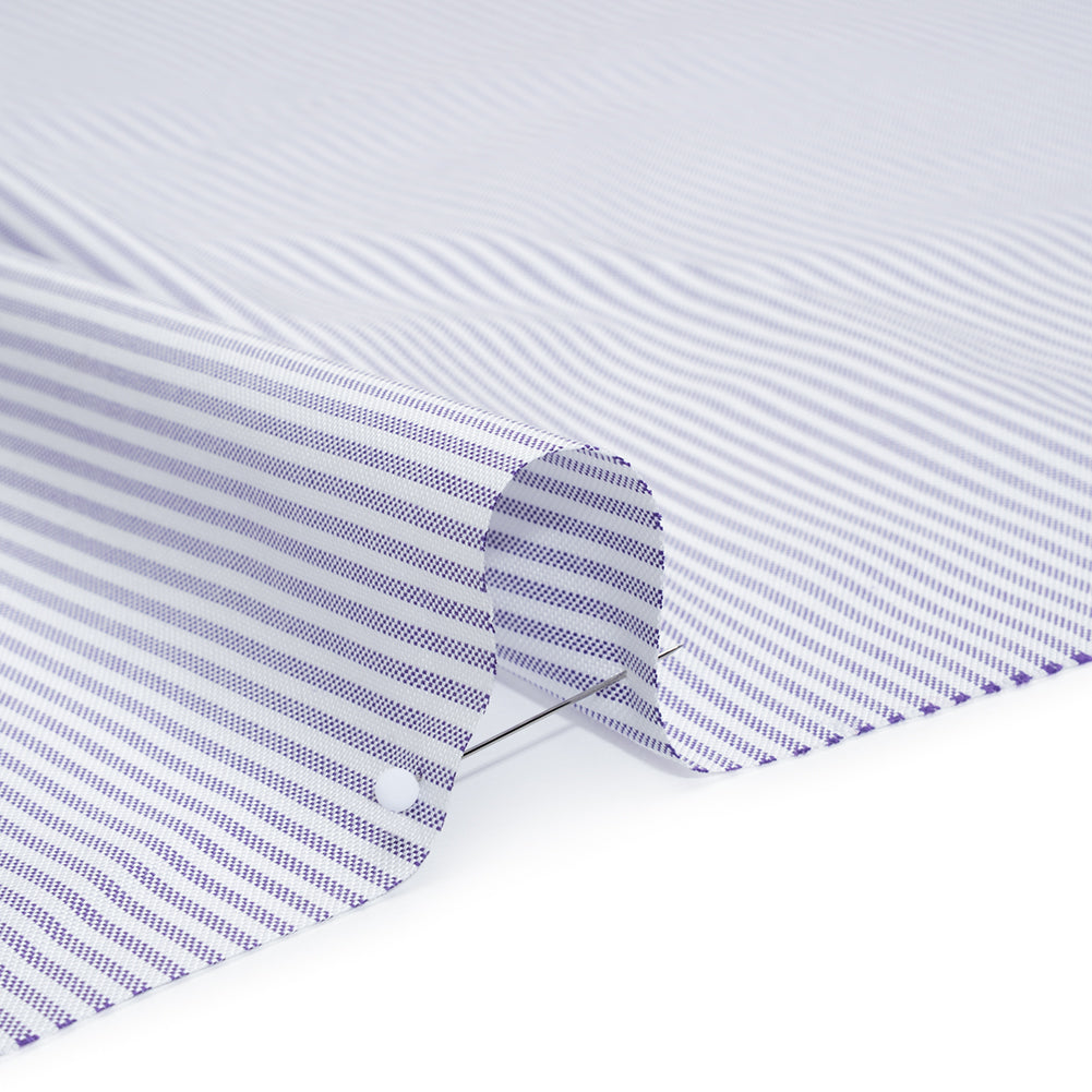 Cotton Oxford Shirting - Violet and White Candy Stripes - Deadstock