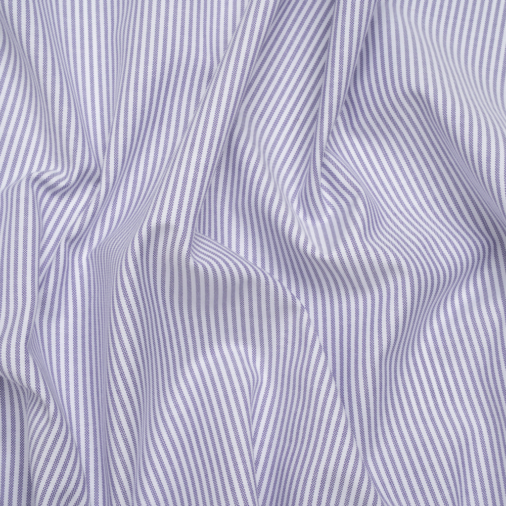 Cotton Oxford Shirting - Violet and White Candy Stripes - Deadstock