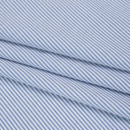 Cotton Oxford Shirting - Bluesteel and White Candy Stripes - Designer Deadstock