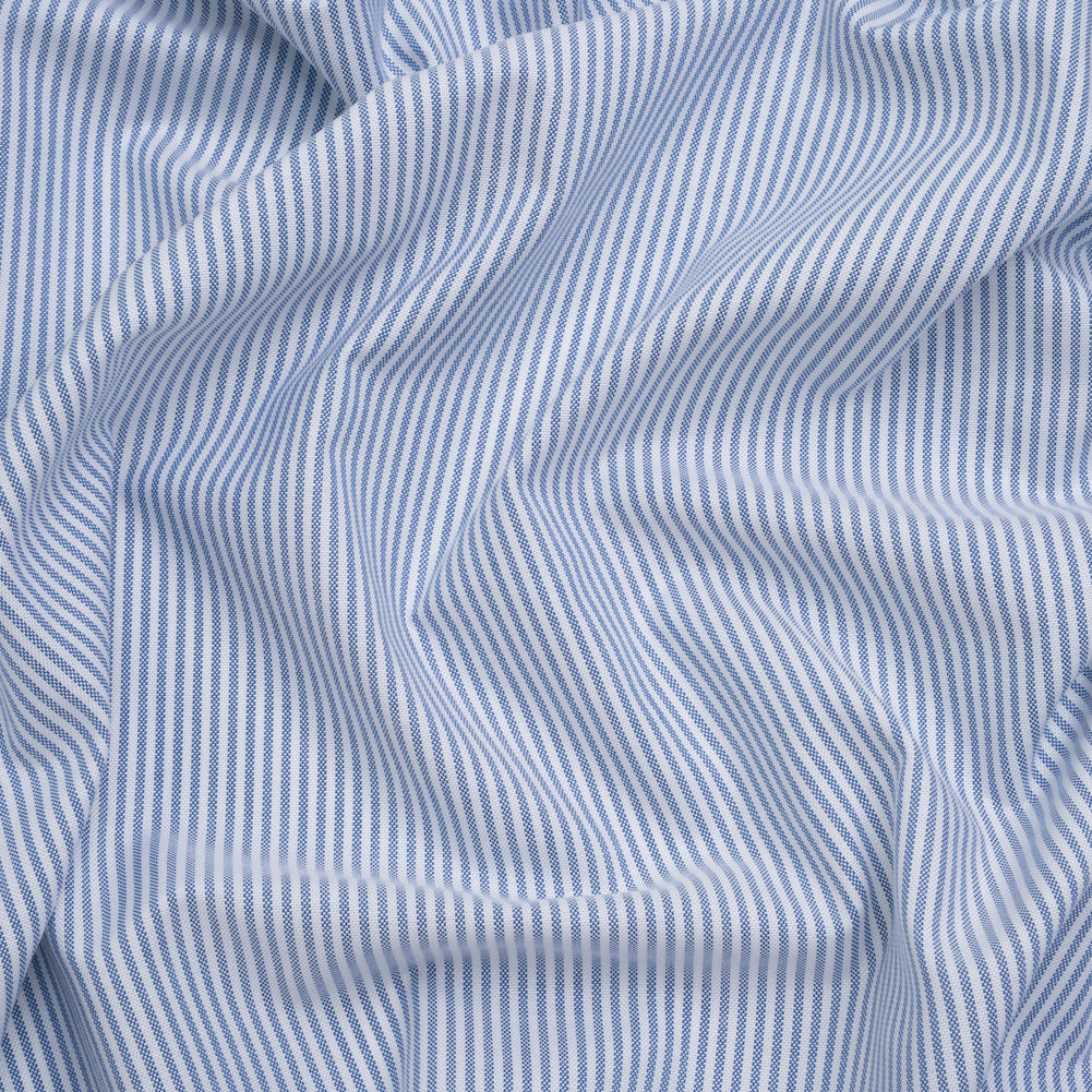 Cotton Oxford Shirting - Bluesteel and White Candy Stripes - Designer Deadstock