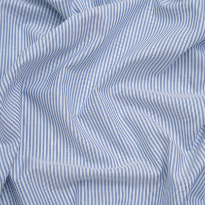 Cotton Oxford Shirting - Bluesteel and White Candy Stripes - Designer Deadstock