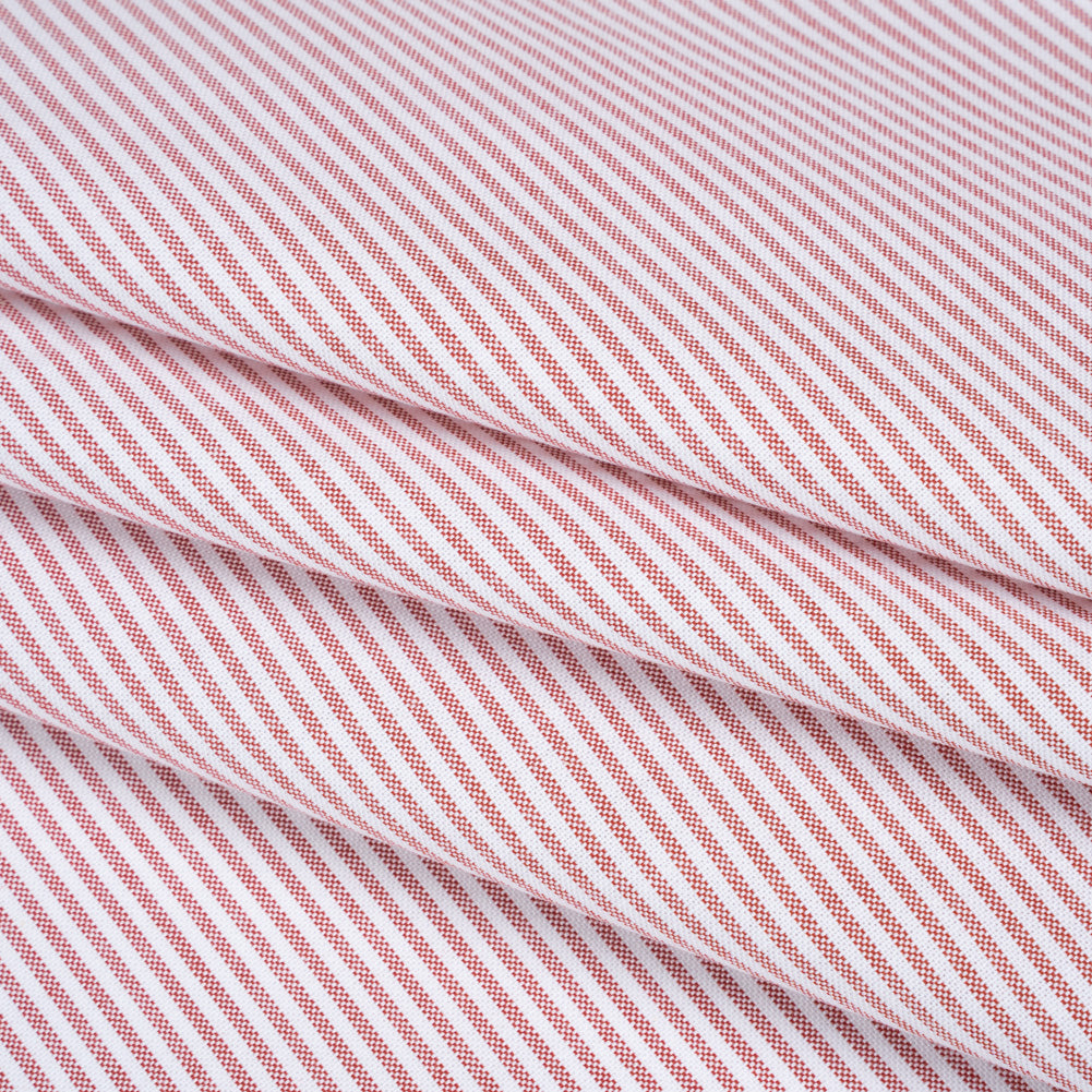 Cotton Oxford Shirting - Red and White Candy Stripes - Deadstock