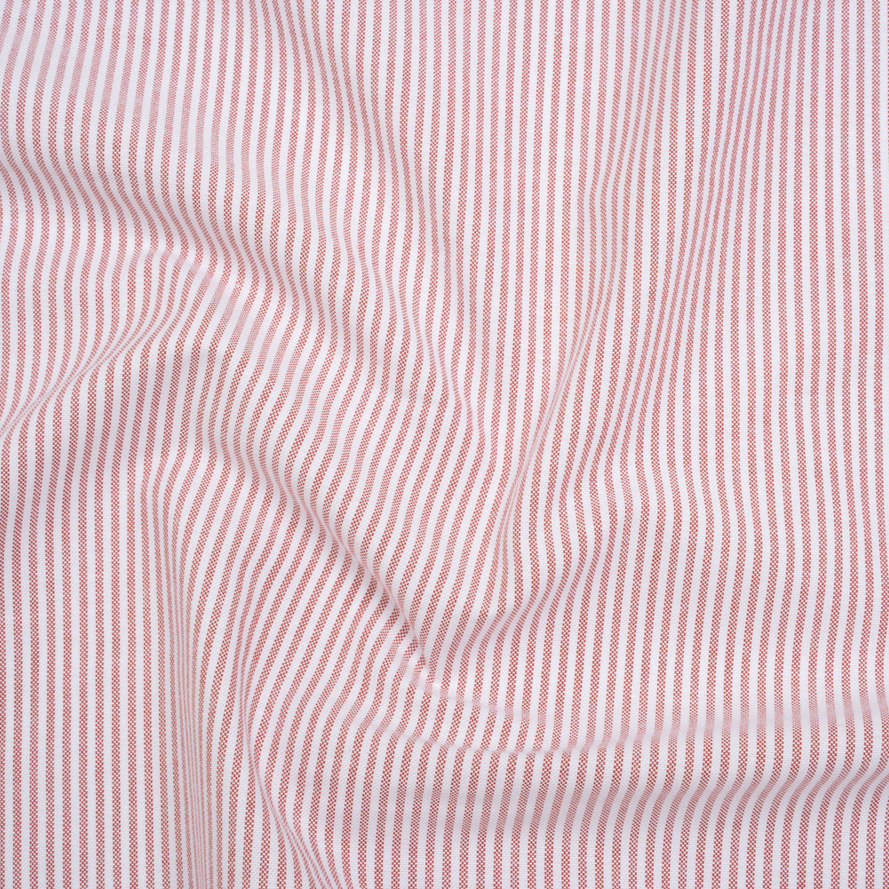 Cotton Oxford Shirting - Red and White Candy Stripes - Deadstock