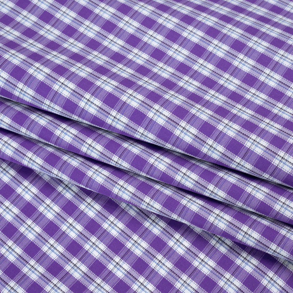 Cotton Twill Shirting - Purple and White Plaid - Deadstock Folded