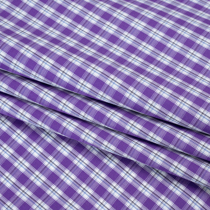 Cotton Twill Shirting - Purple and White Plaid - Deadstock Folded