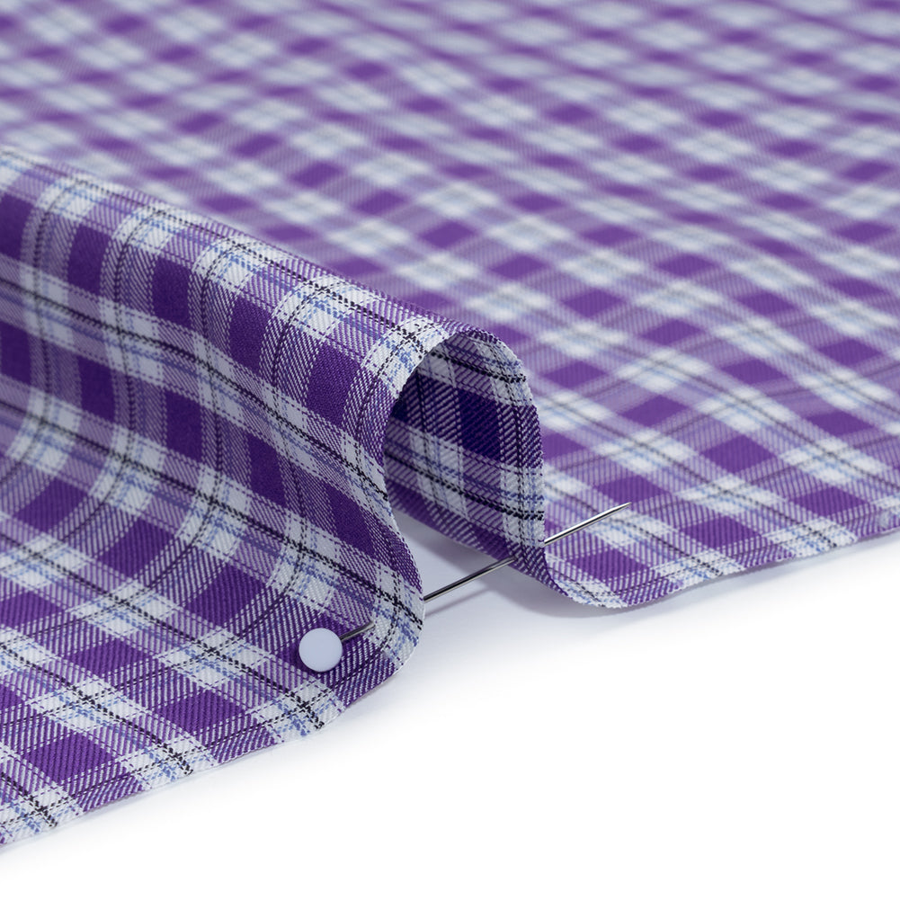 Cotton Twill Shirting - Purple and White Plaid - Deadstock Detail