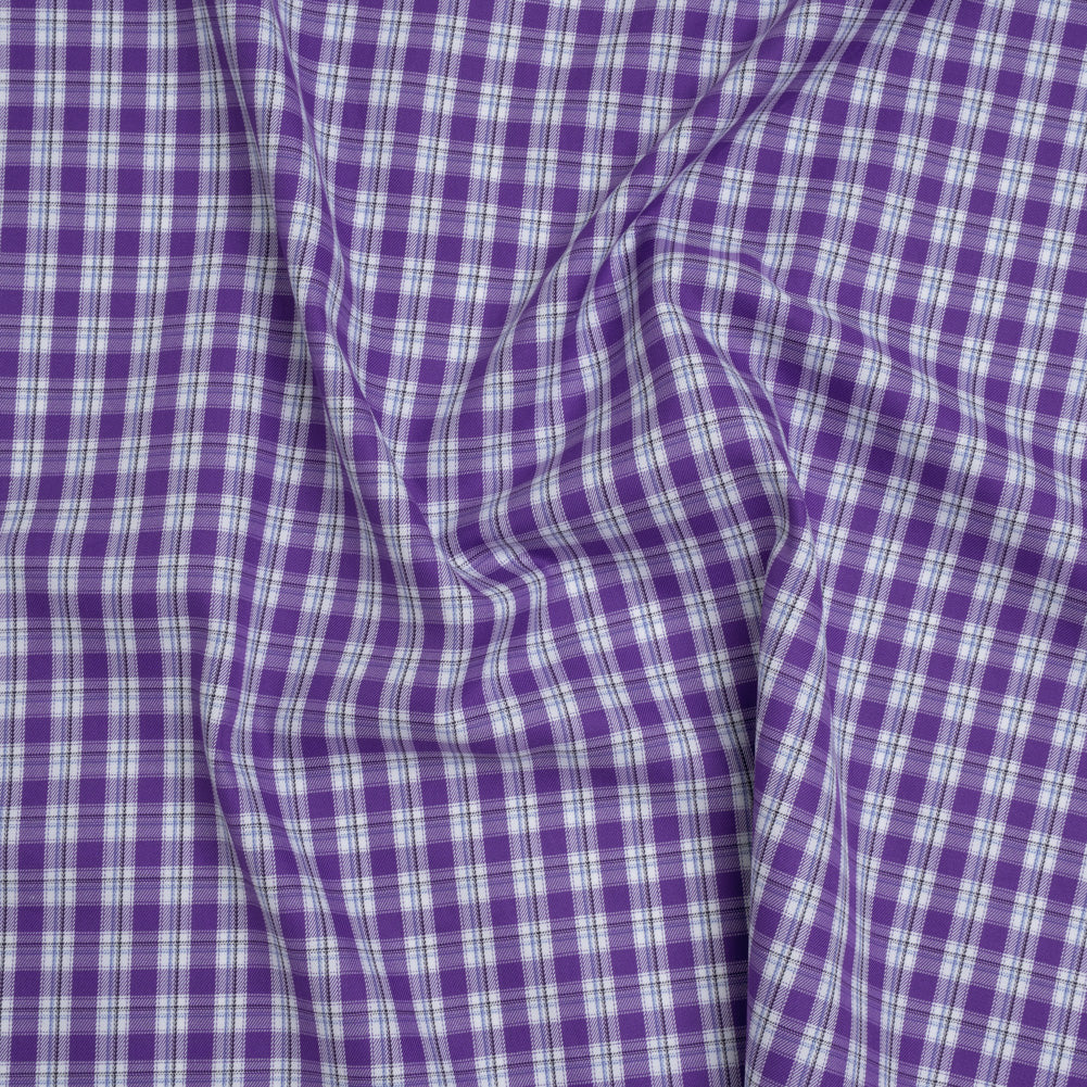 Cotton Twill Shirting - Purple and White Plaid - Deadstock