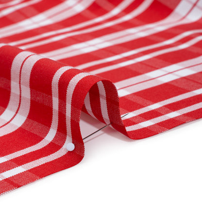 Cotton Oxford Shirting - Fiery Red and White Plaid - Deadstock