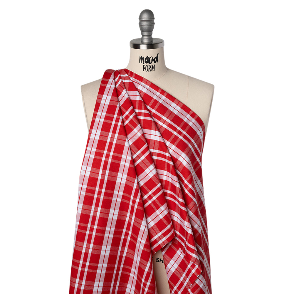 Cotton Oxford Shirting - Fiery Red and White Plaid - Deadstock