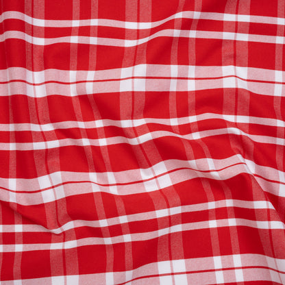 Cotton Oxford Shirting - Fiery Red and White Plaid - Deadstock