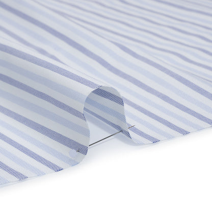 Cotton Oxford Shirting - Sky Blue, Cobalt and White Alternating Stripes - Designer Deadstock