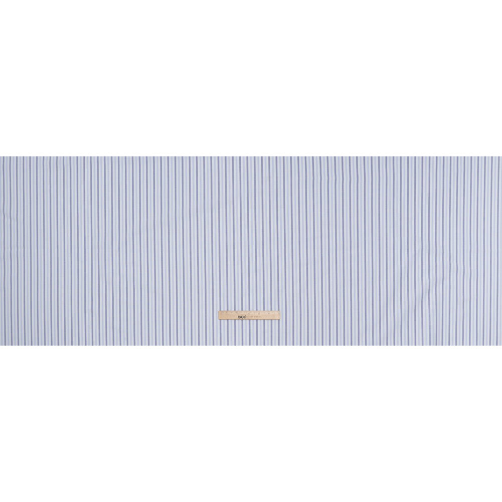 Cotton Oxford Shirting - Sky Blue, Cobalt and White Alternating Stripes - Designer Deadstock - Full