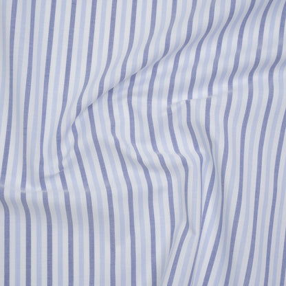 Cotton Oxford Shirting - Sky Blue, Cobalt and White Alternating Stripes - Designer Deadstock