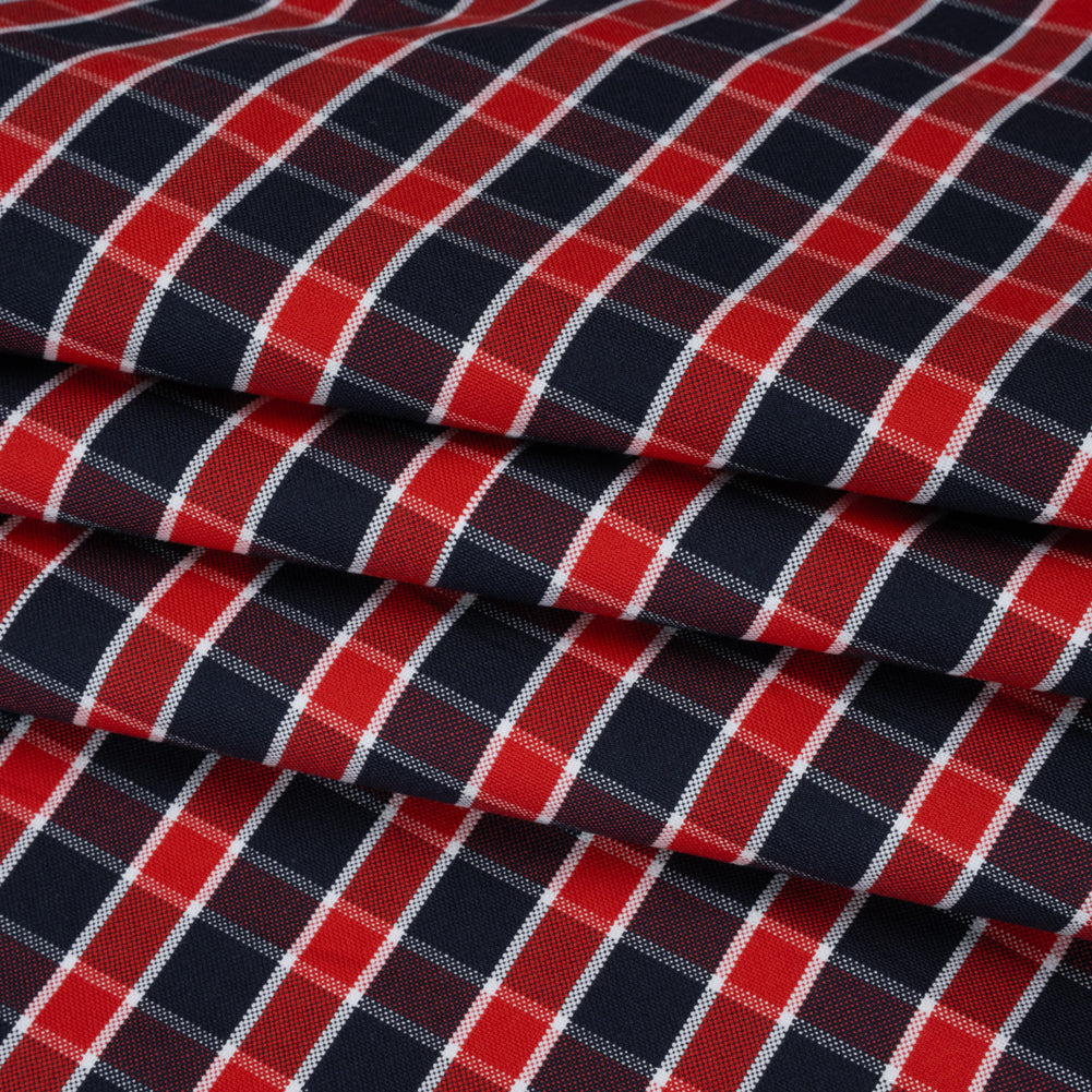 Cotton Oxford Shirting - Red, Blue and White Plaid - Deadstock Folded